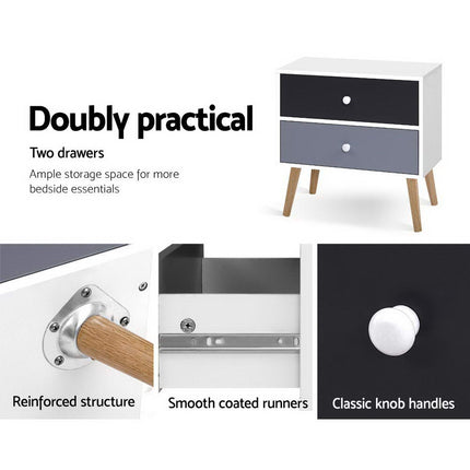 Artiss Bedside Table 2 Drawers - BONDS White.