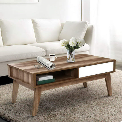 Artiss Coffee Table 2 Drawers Walnut Serena.