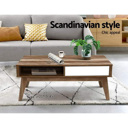 Artiss Coffee Table 2 Drawers Walnut Serena.