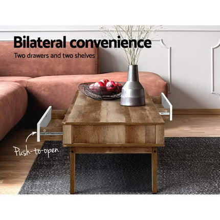 Artiss Coffee Table 2 Drawers Walnut Serena.