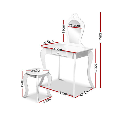 Keezi Kids Dressing Table Stool Set Vanity Mirror Princess Children Makeup White.