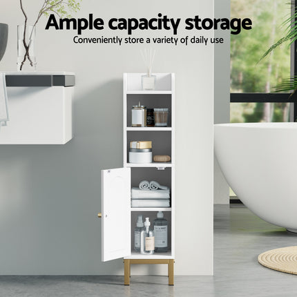 Artiss Bathroom Storage Cabinet Floor Organizer Toilet Corner Adjustable Shelf with Door White.
