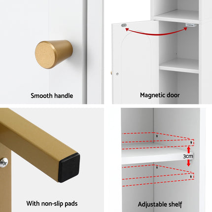 Artiss Bathroom Storage Cabinet Floor Organizer Toilet Corner Adjustable Shelf with Door White.