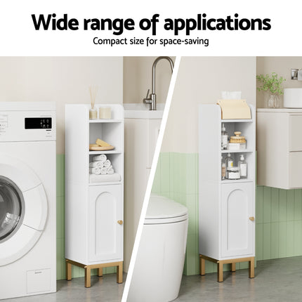 Artiss Bathroom Storage Cabinet Floor Organizer Toilet Corner Adjustable Shelf with Door White.