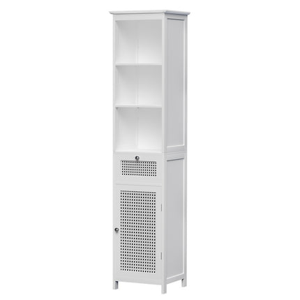 Artiss Bathroom Cabinet Storage 161cm White Rattan Tallboy Toilet Cupboard.