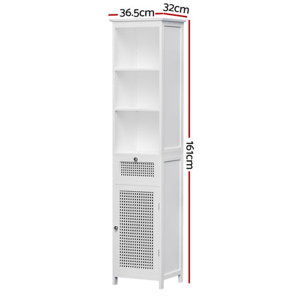 Artiss Bathroom Cabinet Storage 161cm White Rattan Tallboy Toilet Cupboard.