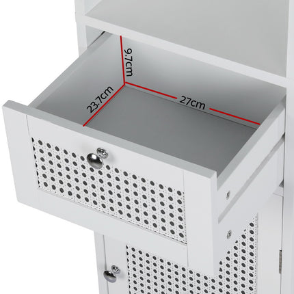 Artiss Bathroom Cabinet Storage 161cm White Rattan Tallboy Toilet Cupboard.
