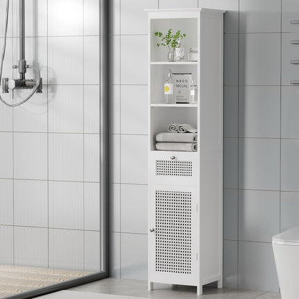 Artiss Bathroom Cabinet Storage 161cm White Rattan Tallboy Toilet Cupboard.