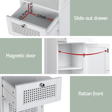 Artiss Bathroom Cabinet Storage 161cm White Rattan Tallboy Toilet Cupboard.
