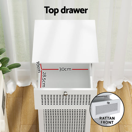 Artiss Laundry Hamper Cabinet Bathroom Storage White Rattan Clothes Basket.