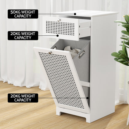 Artiss Laundry Hamper Cabinet Bathroom Storage White Rattan Clothes Basket.