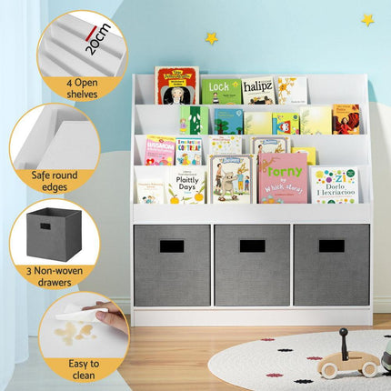 Keezi Kids Bookshelf 4 Tiers Magazine Rack Toy Box Organiser Storage Display Shelf.
