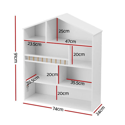Keezi 4 Tiers Kids Bookshelf Wooden Bookcase Display Storage Organiser Cabinet White.