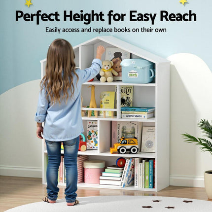 Keezi 4 Tiers Kids Bookshelf Wooden Bookcase Display Storage Organiser Cabinet White.