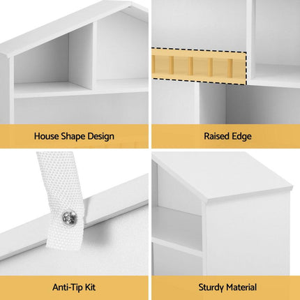 Keezi 4 Tiers Kids Bookshelf Wooden Bookcase Display Storage Organiser Cabinet White.