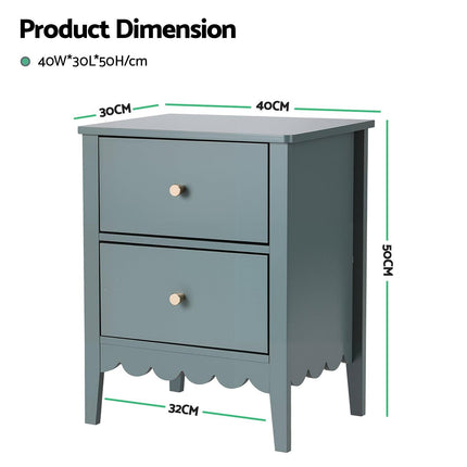 Artiss Bedside Table 2 Drawers Bedroom Storage Nightstand Green.