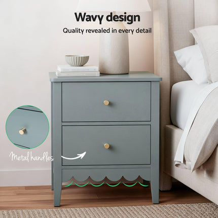 Artiss Bedside Table 2 Drawers Bedroom Storage Nightstand Green.