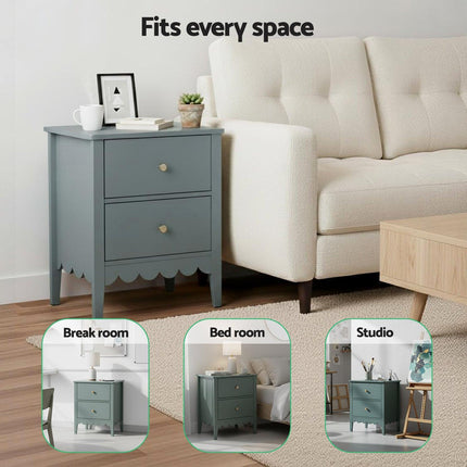 Artiss Bedside Table 2 Drawers Bedroom Storage Nightstand Green.