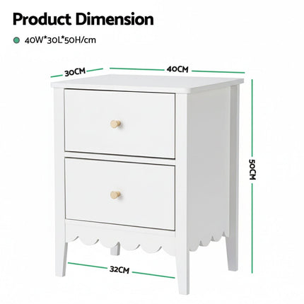 Artiss Bedside Table 2 Drawers Bedroom Storage Nightstand White.