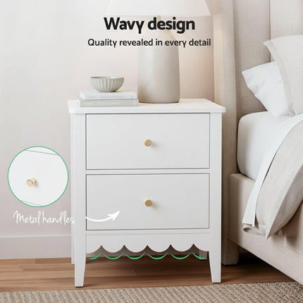 Artiss Bedside Table 2 Drawers Bedroom Storage Nightstand White.