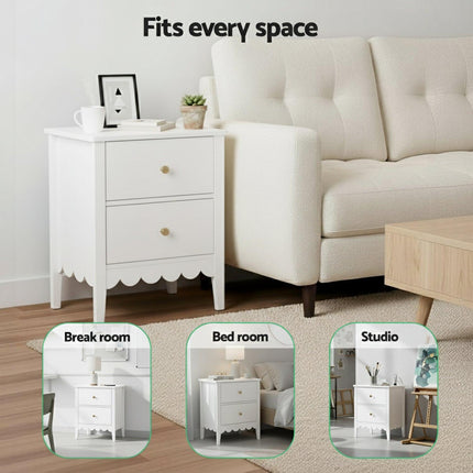 Artiss Bedside Table 2 Drawers Bedroom Storage Nightstand White.