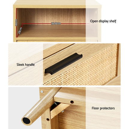 Artiss Rattan Bedside Table 1 Drawer with Shelf - REI Oak.