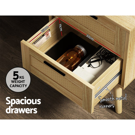 Artiss Rattan Bedside Table 2 Drawers Wood - RIE Oak.