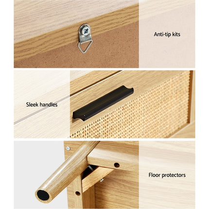 Artiss Rattan Bedside Table 2 Drawers Wood - RIE Oak.