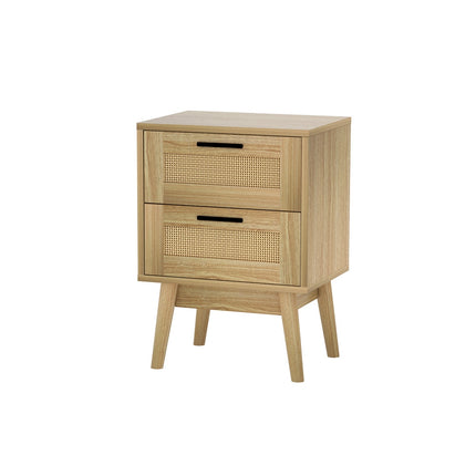 Artiss Rattan Bedside Table 2 Drawers Wood - RIE Oak.