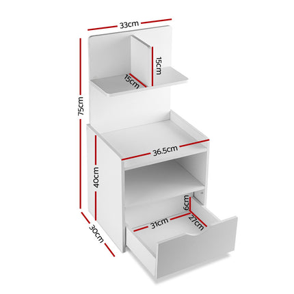Artiss Bedside Table 1 Drawer with Shelves - EVERMORE White.
