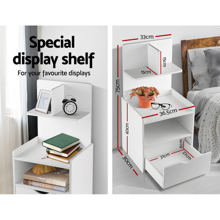 Artiss Bedside Table 1 Drawer with Shelves - EVERMORE White.