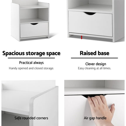 Artiss Bedside Table 1 Drawer with Shelves - EVERMORE White.