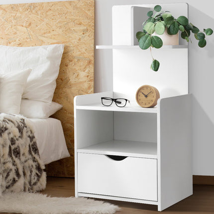 Artiss Bedside Table 1 Drawer with Shelves - EVERMORE White.