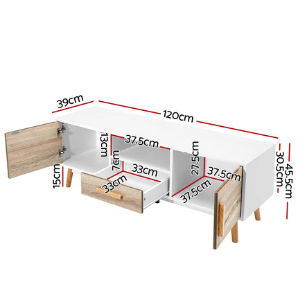Artiss TV Cabinet Entertainment Unit 120cm Wood White Gino.