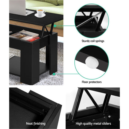 Artiss Coffee Table Lift-top Coffee Table Black.
