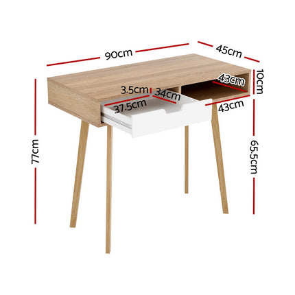 Artiss Computer Desk Drawer Cabinet Shelf Oak 90CM.