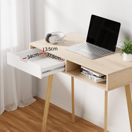 Artiss Computer Desk Drawer Cabinet Shelf Oak 90CM.