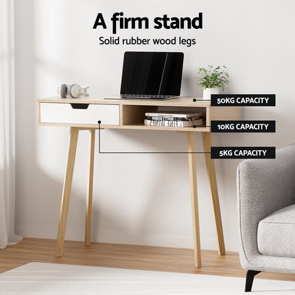 Artiss Computer Desk Drawer Cabinet Shelf Oak 90CM.