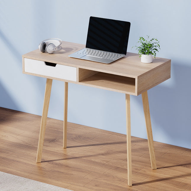 Artiss Computer Desk Drawer Cabinet Shelf Oak 90CM.