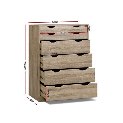 Artiss 6 Chest of Drawers - MYLA Oak.