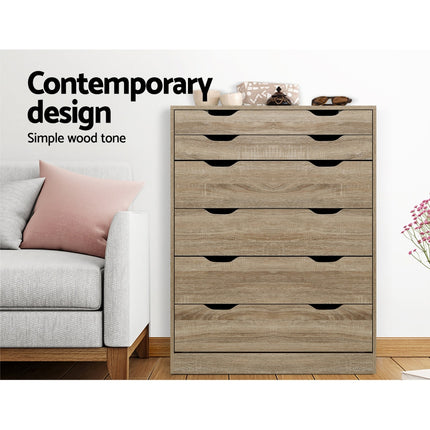Artiss 6 Chest of Drawers - MYLA Oak.