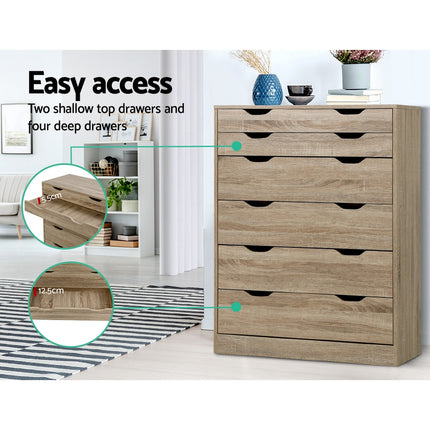 Artiss 6 Chest of Drawers - MYLA Oak.