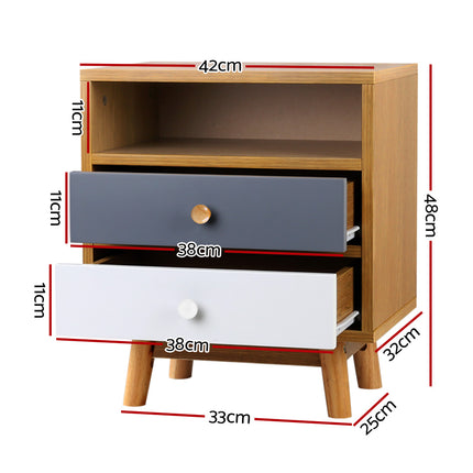Artiss Bedside Table 2 Drawers - ANDERS White.