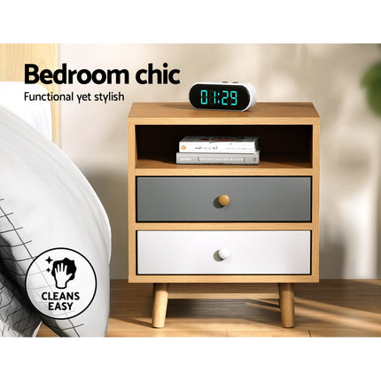 Artiss Bedside Table 2 Drawers - ANDERS White.