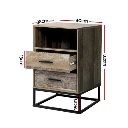 Artiss Bedside Table 2 Drawers with Shelf - BADAN.
