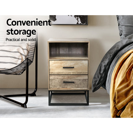 Artiss Bedside Table 2 Drawers with Shelf - BADAN.