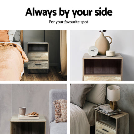 Artiss Bedside Table 2 Drawers with Shelf - BADAN.