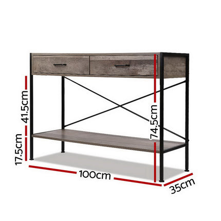 Artiss Console Table 2 Drawers Walnut Marconi.