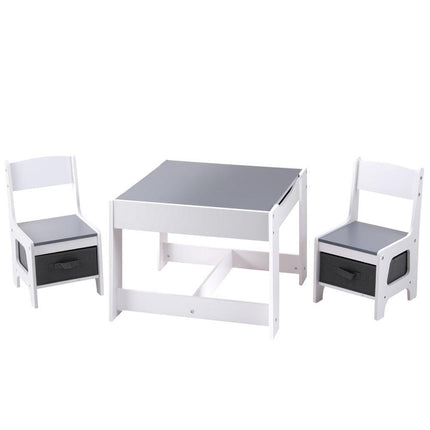 Keezi Kids Table and Chairs Set Play Activity Toys Storage Chalkboard Desk Grey.