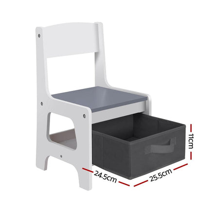 Keezi Kids Table and Chairs Set Play Activity Toys Storage Chalkboard Desk Grey.